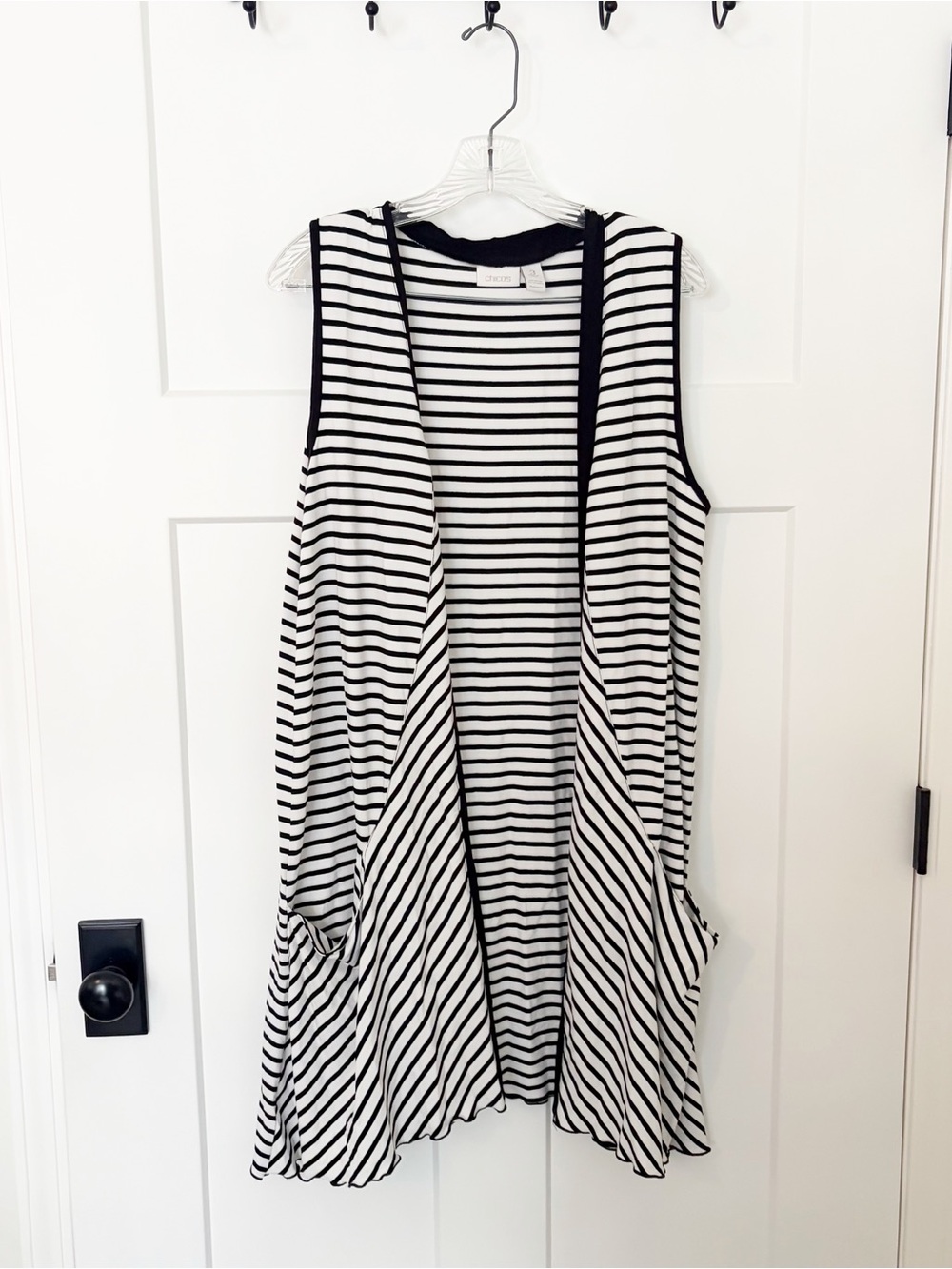 Chico's Black & White Striped Sleeveless Vest chicos size 3 size XL